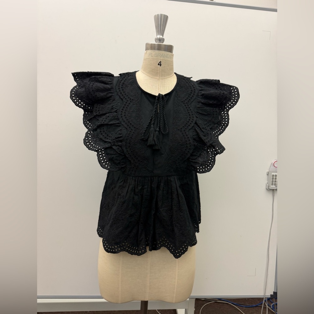 Jennifer & Grace Black Lace Ruffle Top - Size 4